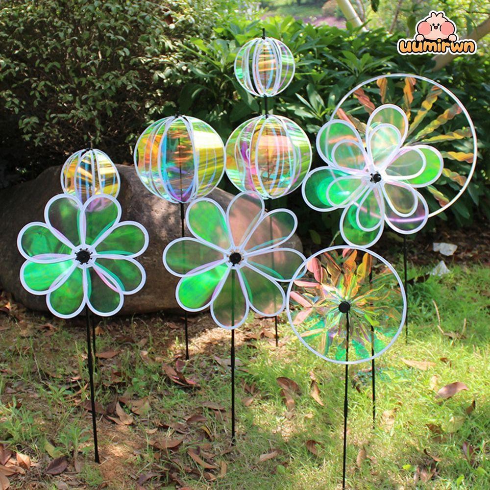 UUMIR Garden Stake, Sparkling Stripe Rainbow สีกังหันลมกลางแจ้ง, หมุนฟิล์มสะท้อนแสงฟิล์มที่มีสีสันหมุน Ball Gardening Art สนามหญ้าเครื่องประดับ