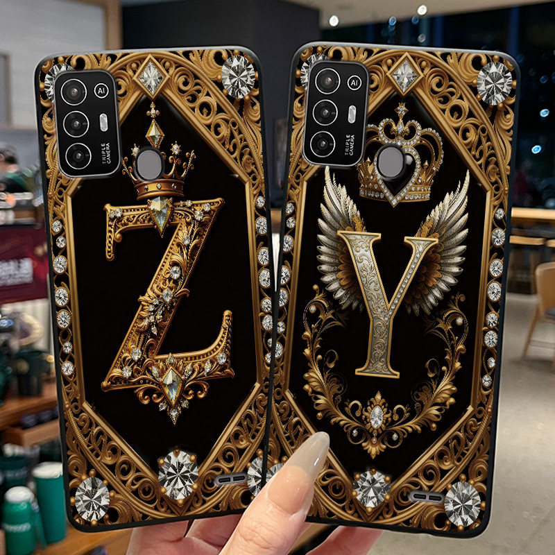 เคสโทรศัพท์สําหรับ ZTE Blade A52/Optus X Tap 2 ซิลิโคนนุ่มสีดําปกหลังตัวอักษรเริ่มต้นรูปแบบแฟชั่นเคส