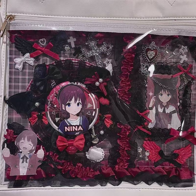 /High-Appearance Dark Gothic Black Red Lace Accessories Card Holder Set Decorative Cheer Hand-Made A