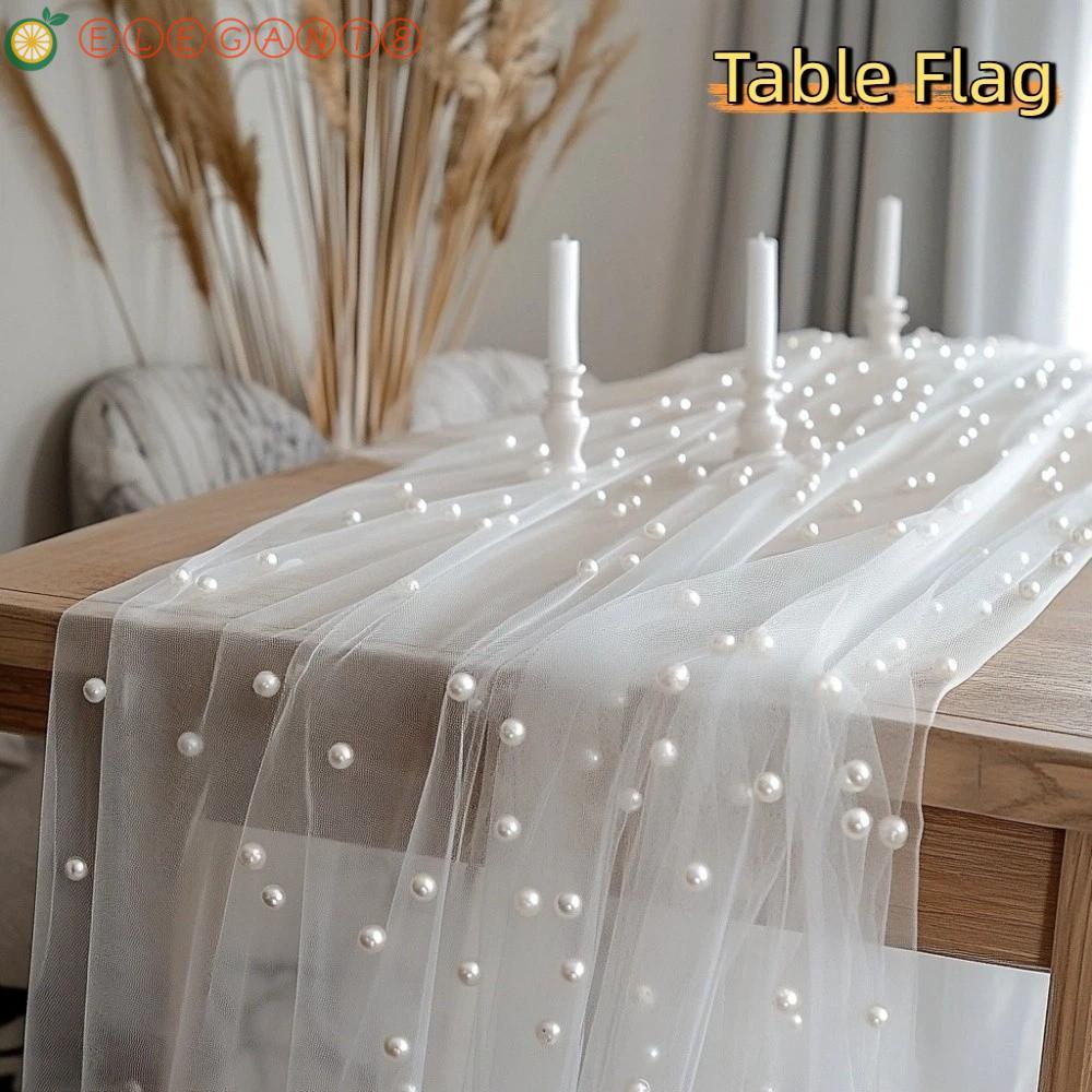 AELEGANT Pearl Chiffon Runner, Luxury Romantic Wedding Table Runner, Dreamy Semi-Transparent Multi-c