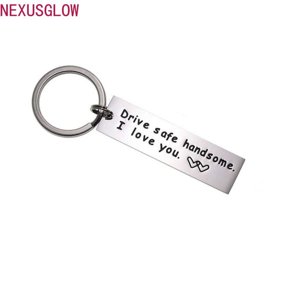 NEXUSGLOW Drive Safe Keychain, Lucky Stainless Steel Car Key Ring, Best Wishes Double Sided Mirror P
