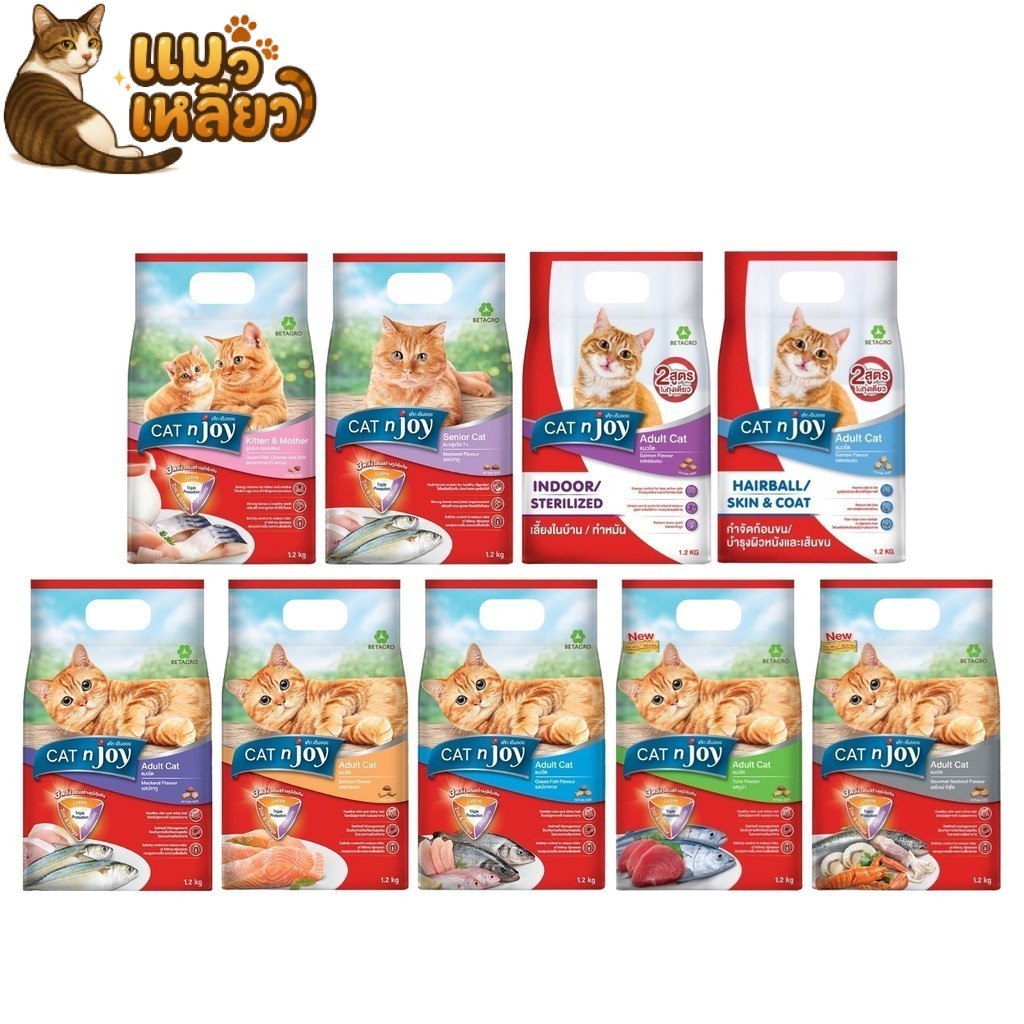 Cat n joy แคทเอ็นจอย อาหารเม็ดแมว ทุกสายพันธุ์ กินง่าย มี 9 สูตรให้เลือก รส แซลมอน ขนาด 1.2kg