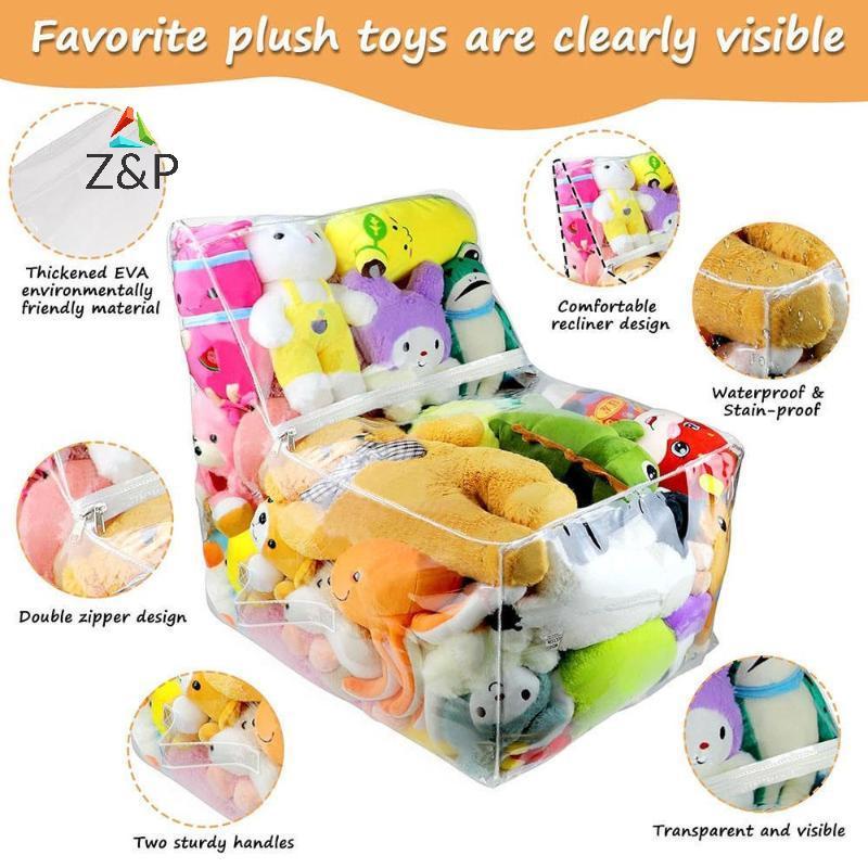 [Z&PT] Kids 2in1 Storage Stool Chair Thiened PVC Toy Organizer Bag Transparent Seat Creative Storage