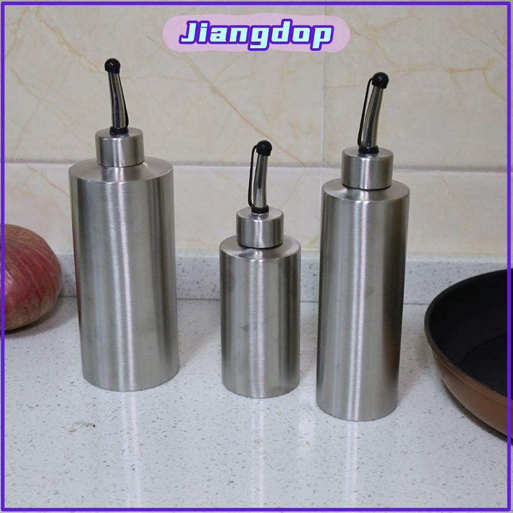 JIANG ขวด น้ำมัน สแตนเลส 304 ขวดซอสถั่วเหลือง ไม่หยด Cylindrical ประเภทกด ทนความร้อน ขวดแก้วใส่ซอส