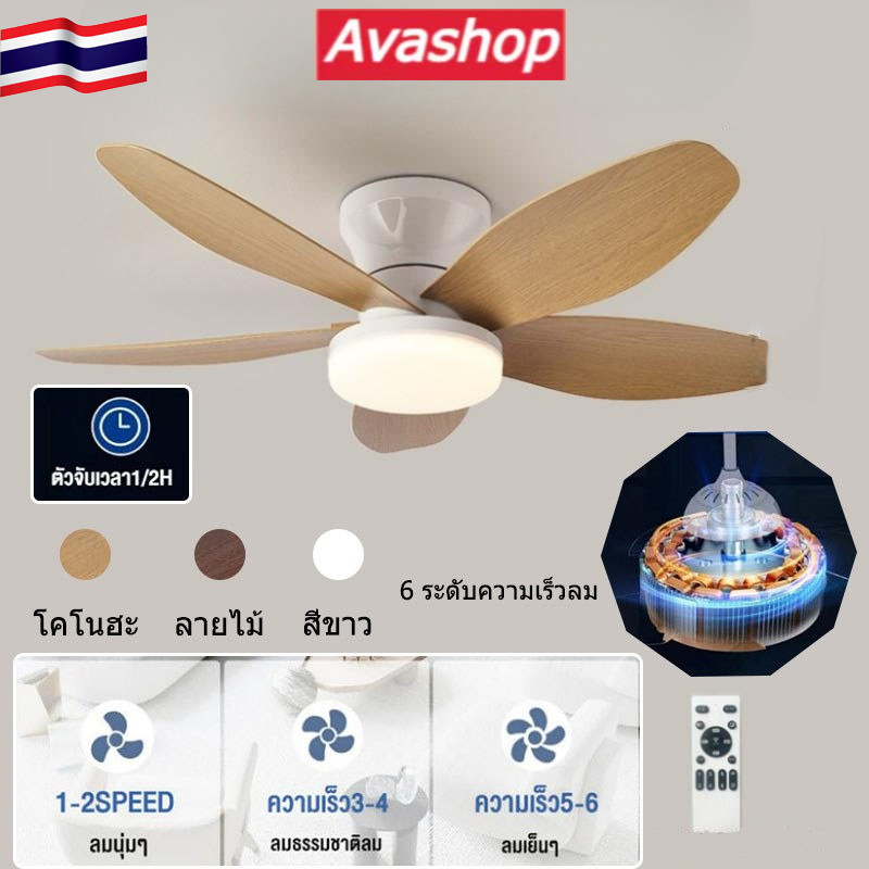 220V โคมไฟพัดลมเพดานบ้านพร้อมรีโมทคอนโทรลปรับได้ 6 ระดับ 3 สีเปลี่ยนแสงเหมาะสำหรับห้องครัวห้องนอนห้องรับประทานอาหารระเบียง ราคา ถูกที่สุด ดีลบีเคเค แกลเลอรีภาพที่ 2