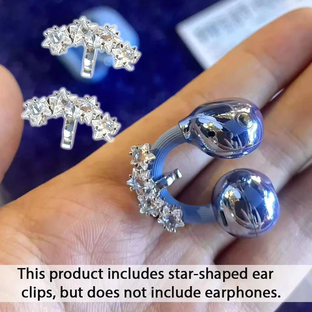 2PCS ส่วนบุคคลปรับแต่ง Blings คลิปหูอุปกรณ์เสริมหูฟังหูฟังเครื่องประดับ Little Star หูฟัง Rhinestone หัวเข็มขัด