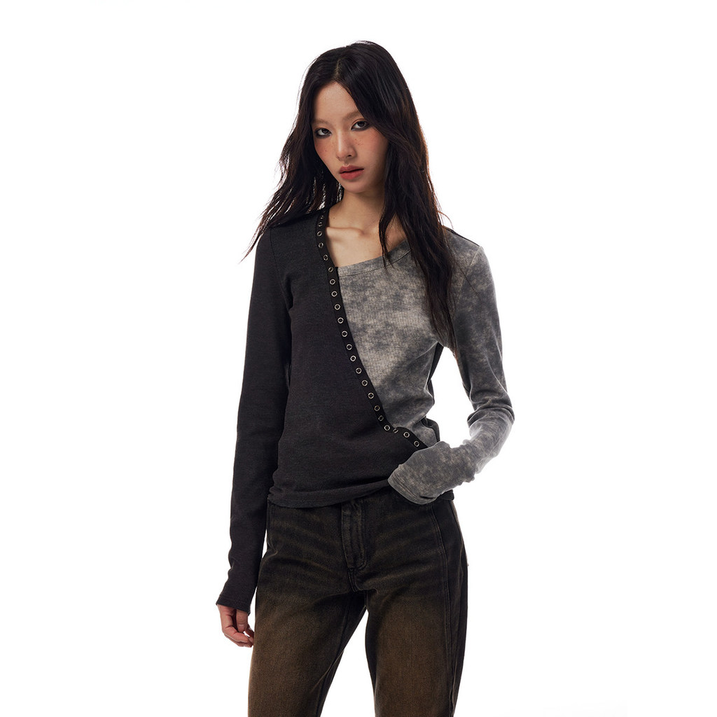 THELIGHT เสื้อทับถักแยกสีคอวีเอียง ผู้หญิงดีไซน์เฉพาะสไตล์ย2000 — صورة 2