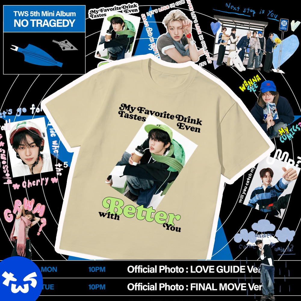 เสื้อแฟนคลับ มินิอัลบั้มชุดที่ 5 ของ TWS NO TRAGEDY TWS เสื้อยืดลายพิมพ์-SHINYU.DOHOON.YOUNGJAE.HANJ