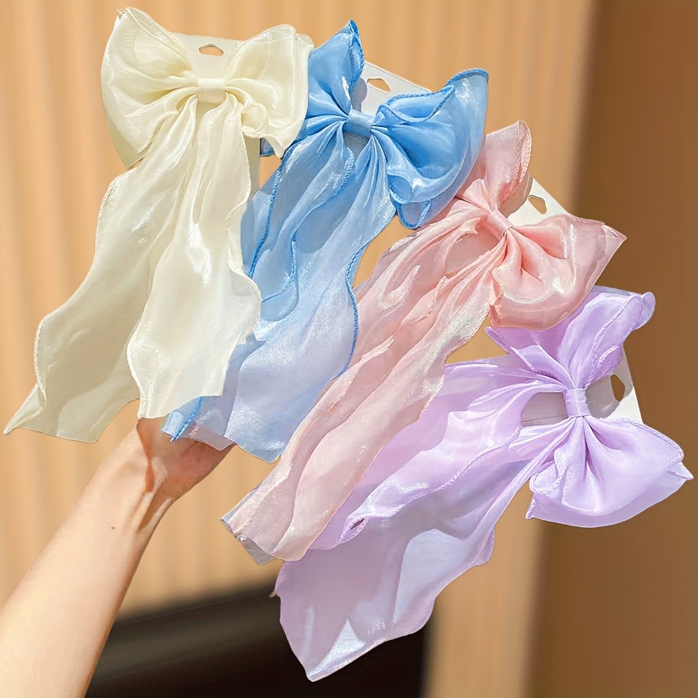1/2ชิ้นชีฟองโบว์กิ๊บในสีฟ้าสีชมพูสีม่วงและงาช้าง,เครื่องประดับผมสไตล์นางฟ้าสําหรับออกเดททุกวัน,ของขวัญในอุดมคติสําหรับสาว