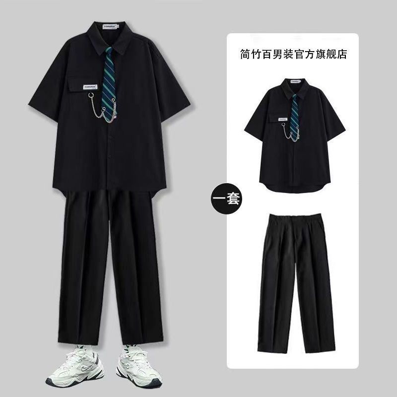 学院风dk制服衬衫男女薄款短袖帅气夏季套装休闲日系校园风衬衣潮Academy-style DK Uniform Shirt for Men and Women, Thin Short-sleeved,