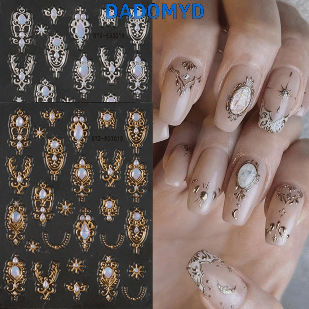 DADOMYD Baroque Scepter Nail Art Decals, Retro Luxury 5D Nail Art Stickers, Courtly Shiny Style Crown Necklace Nail Decals ตกแต่งเล็บ