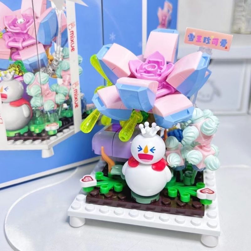 มาแล้ว Snow King/Snow King มา/Jiaqi Michelle Ice City Building Blocks Rose Plant Assembly เครื่องประ