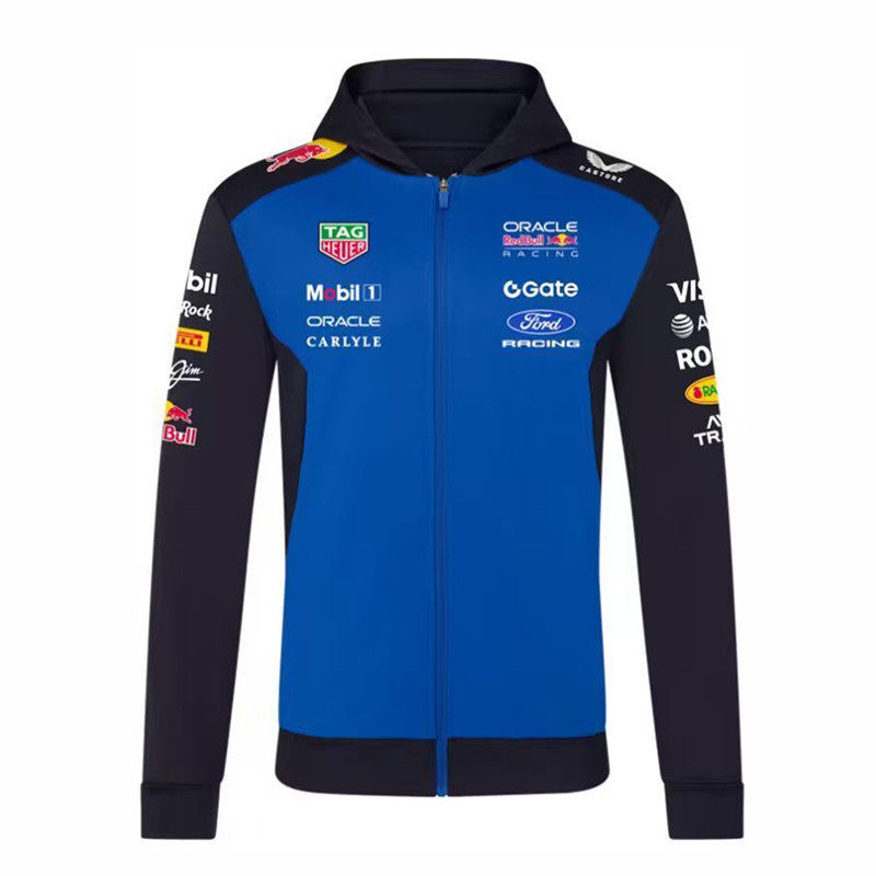 เสื้อแข่ง F1 Red Bull Fleet Racing Jersey Western Style Long-Sleeved Blue Zipper Jacket Racing Jerse