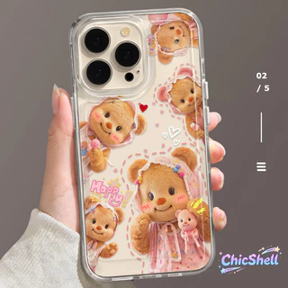 เคสไอโฟน หมวกสีชมพู หมีเนย เคสใส กันกล้อง cho iPhone 11 12 13 14 15 16 ProMax X XR XS Max 7 8Plus-CL
