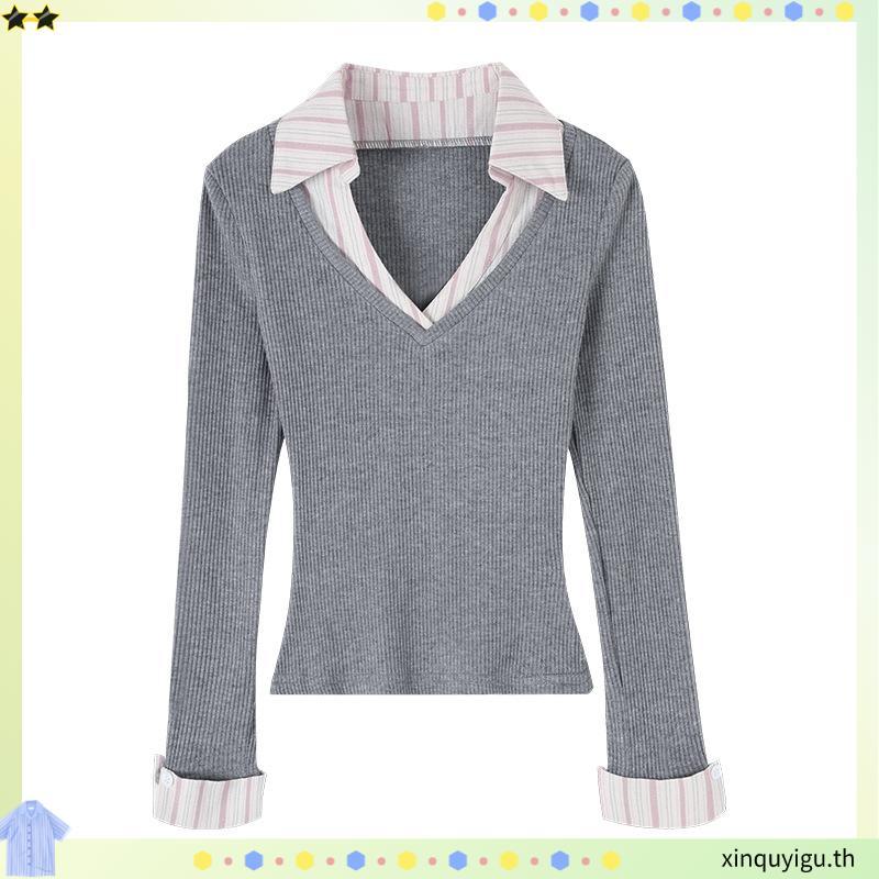 Bemingtop1092(S-2XL)-BMG Layered Top - เสื้อแขนยาวดีไซน์ 2 เลเยอร์ ดีเทลโลโก้ BMG ที่อก