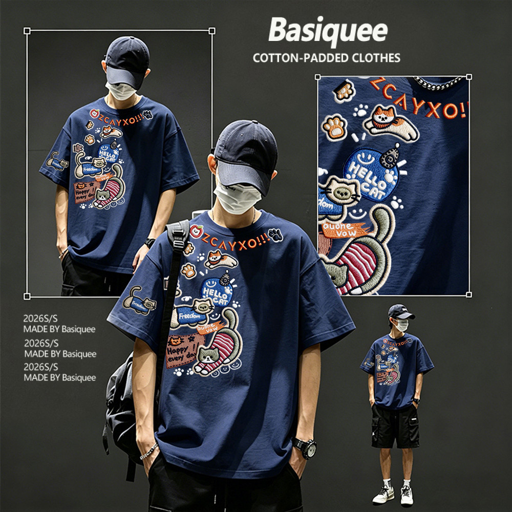 Basi💥เสื้อแฟชั่น เสื้อยืด oversize ผ้าฝ้าย100% แนวสตรีท ไม่ต้องรีดผ้า สวมใส่สบาย ผ้านิ่ม  ลาย  "ZCAYXO CAT”