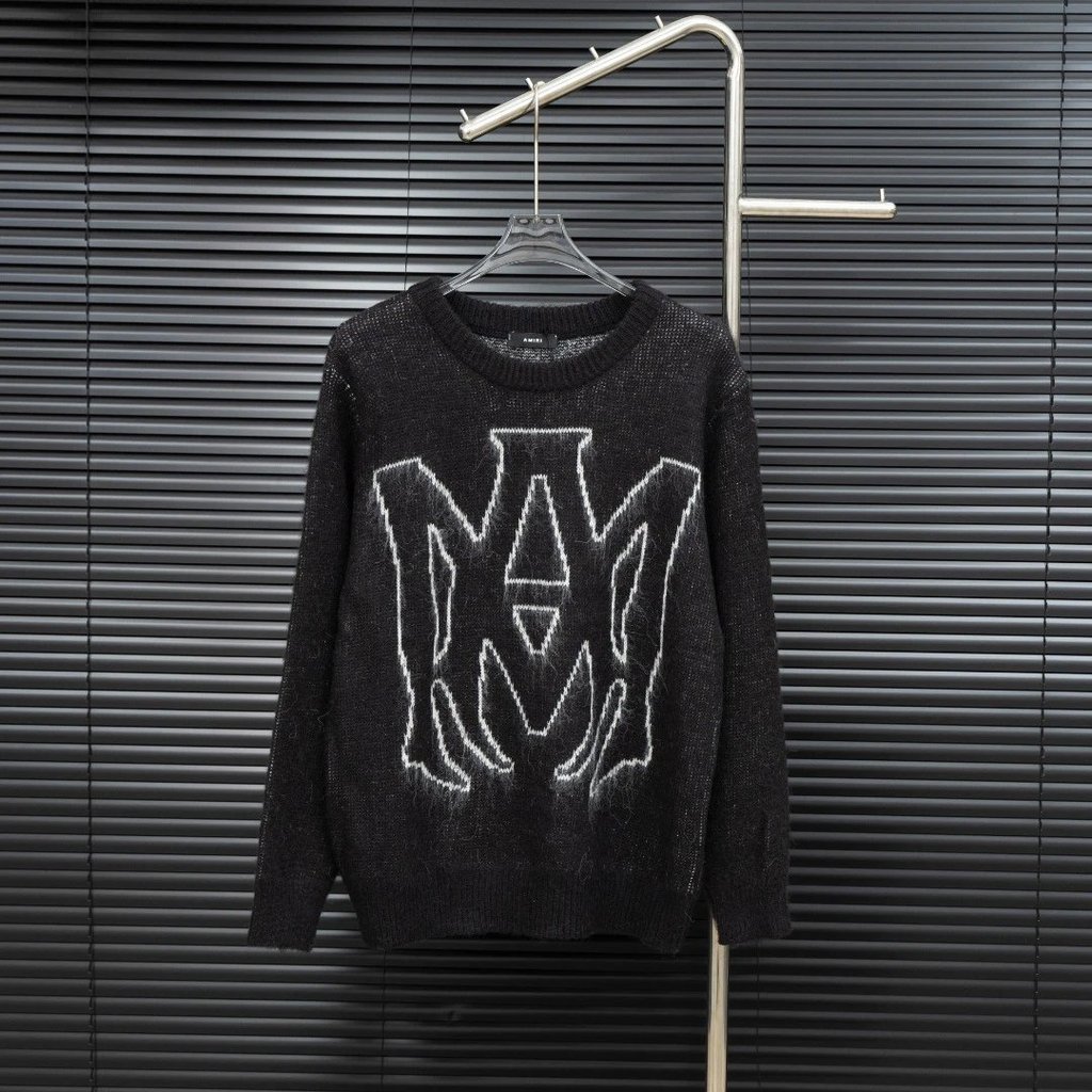 AMIRI Emir Seahorse Wool M LOGO เสื้อไหมพรมแขนยาวรอบคอเสื้อกันหนาว 25ss ฤดูใบไม้ร่วงฤดูหนาวใหม่ผลิตภ