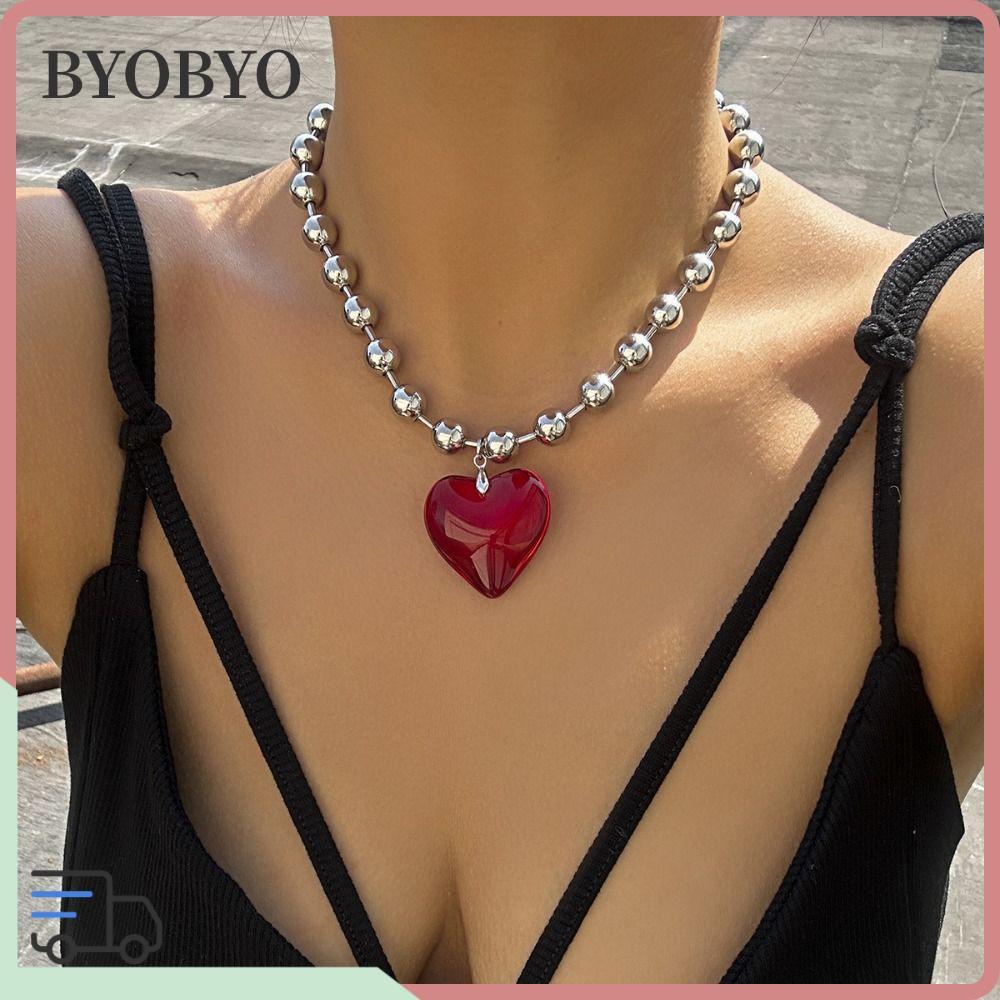 โซ่ลูกปัด จี้สร้อยคอกลมหัวใจ สไตล์วินเทจและฮิปฮอป จาก BYOBYO