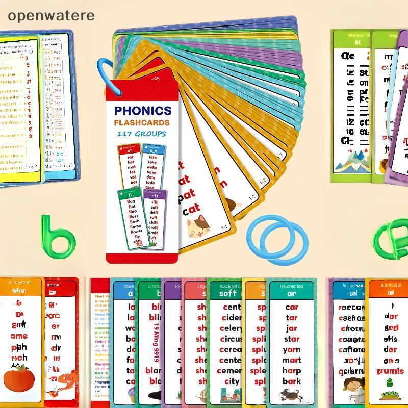 Openwatere 60 แผ่น Montessori Phonics Word Lists การ์ดคําศัพท์ภาษาอังกฤษการเรียนรู้แฟลชการ์ด VVV