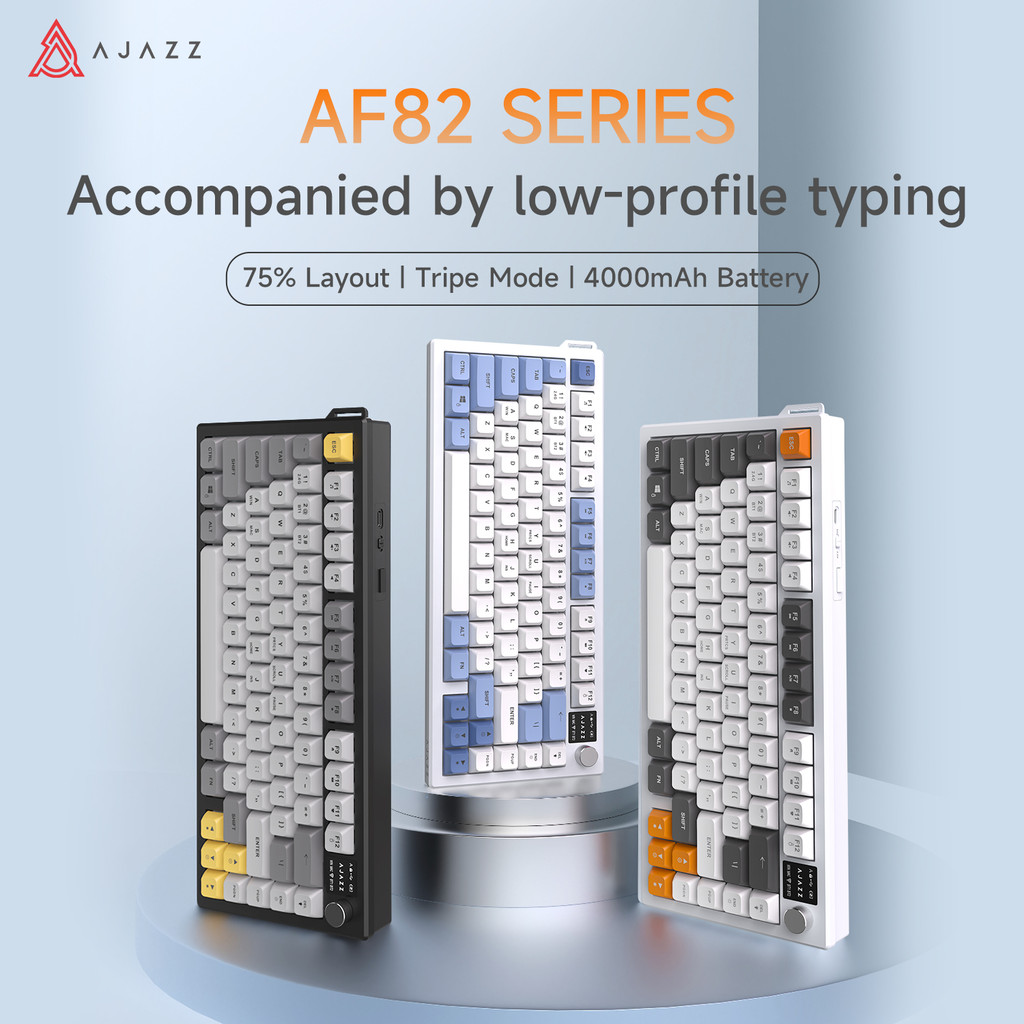 (ไม่ใช่คีย์บอร์ดแบบกลไก) AJAZZ AF82 Low-Proflie Keyboard 1600W RGB 4000mAh Trl-Mode 75% Bluetooth 2.