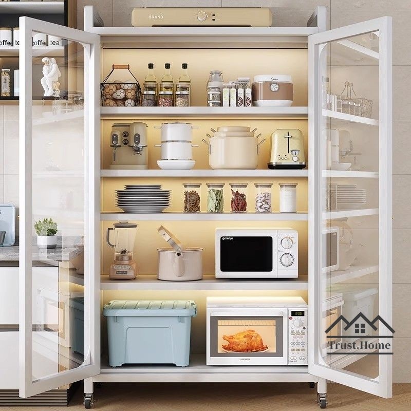 💐Rak Kabinet Dapur Kitchen Cabinet Rack Microwave Oven Cabinet Kitchen Storage Racks Shelf with Door