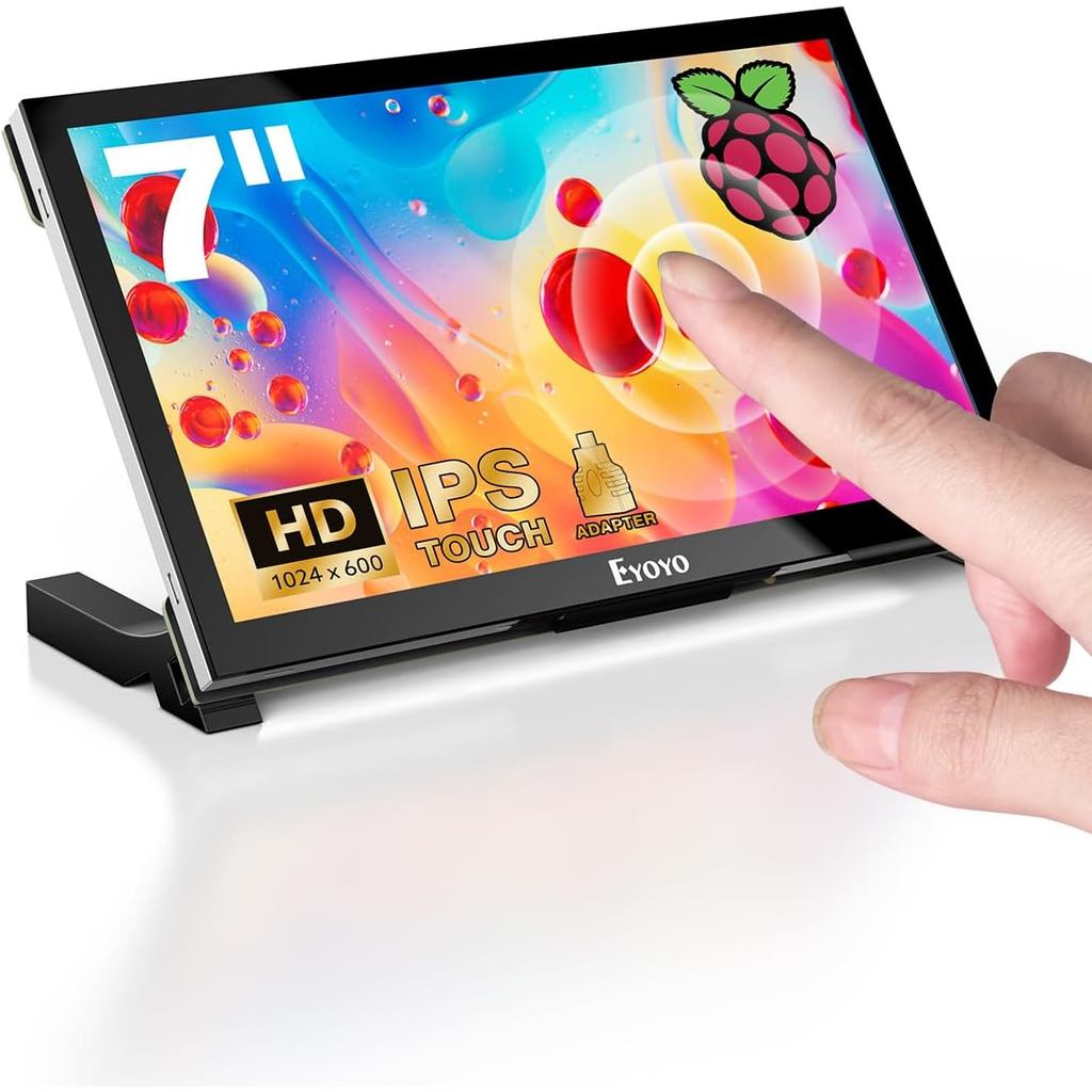 Eyoyo Raspbery Pi หน้าจอ 7 นิ้ว: 1024600 LCD Capacitive Touchscreen Monitor พร้อมขาตั้ง, Mini Portab