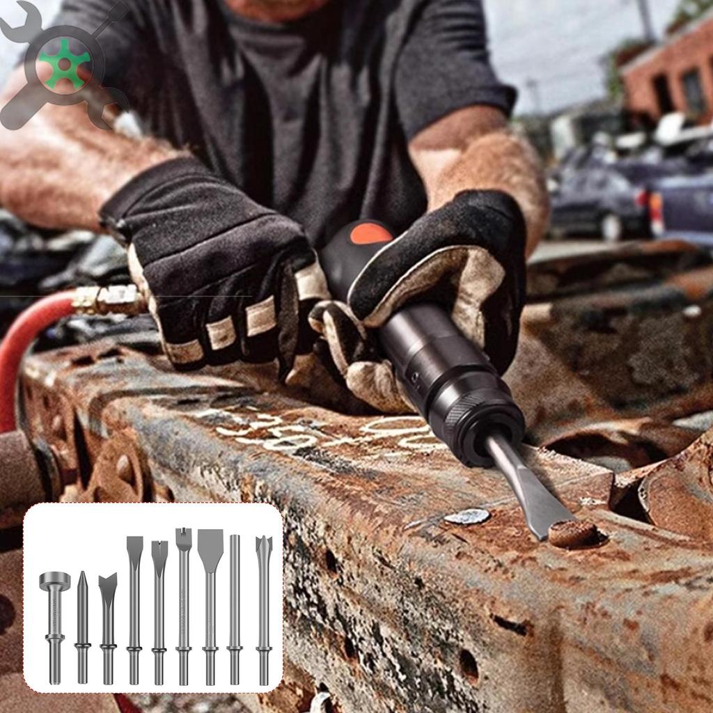 9 ชิ้น Pneumatic Chisel ชุดโลหะ Air Hammer Bits ชุด Air Chisel Bits สําหรับกระเบื้องก่ออิฐคอนกรีตหิน