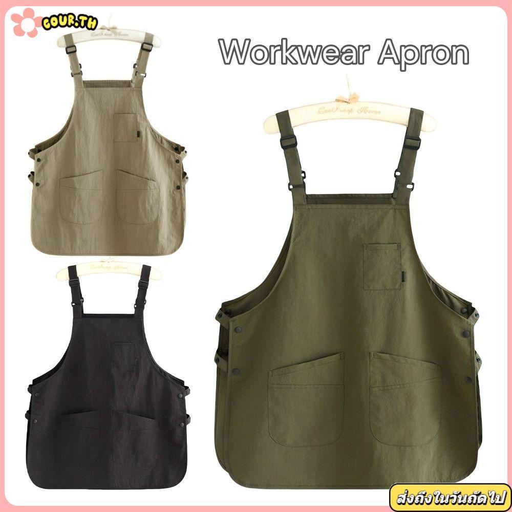 COUR ผ้ากันเปื้อน Catering Workwear ผ้ากันเปื้อนภาพวาดทนคราบสไตล์ญี่ปุ่น ชุดเอี๊ยมทํางานในครัวเรือนกันน้ําสําหรับช่างตัดผมคาเฟ่