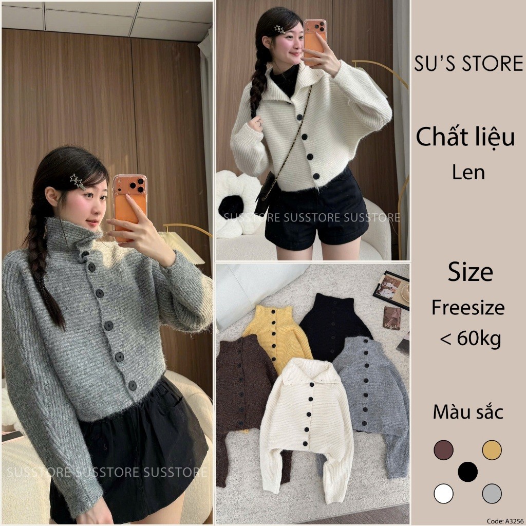 เสื้อสเวตเตอร์ลายทางคอปกสูงพร้อมปุ่มแนวตั้ง 886 A3256 SUSSTORESG แฟชั่นผู้หญิง