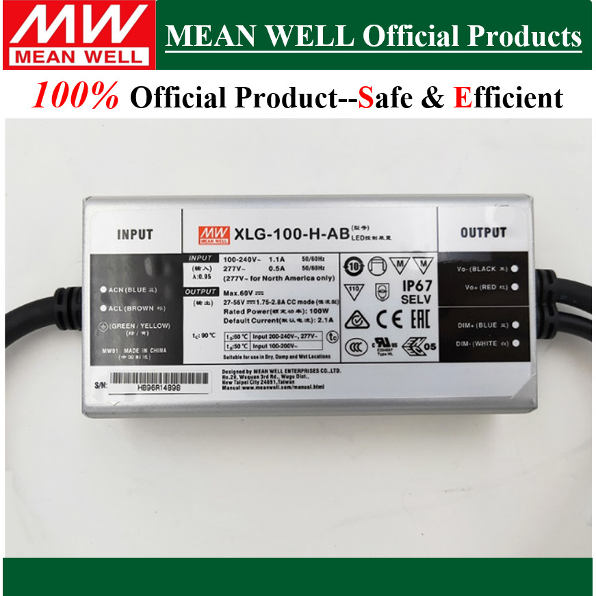 Original Mean Well 100W ไดร์เวอร์ LED คงที่ XLG-100-12-A XLG-100-24-A XLG-100-LA XLG-100-L-AB XLG-10