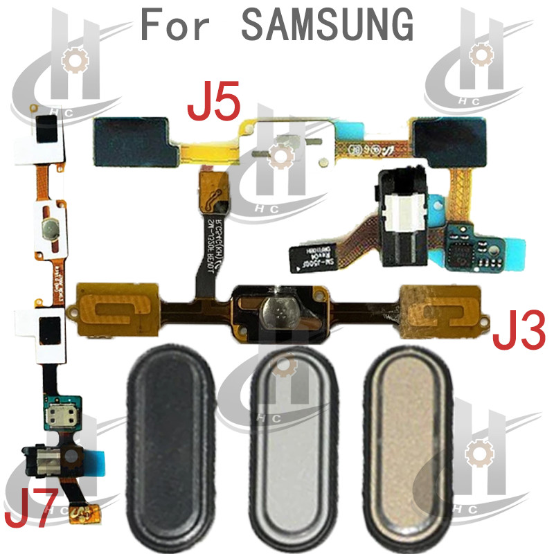 ปุ่มบ้านหูฟังแจ็ค Flex สําหรับ Samsung Galaxy J3 J5 J7 2015 J300 J500 J700 บ้านปุ่ม Key เมนูกลับ Rec