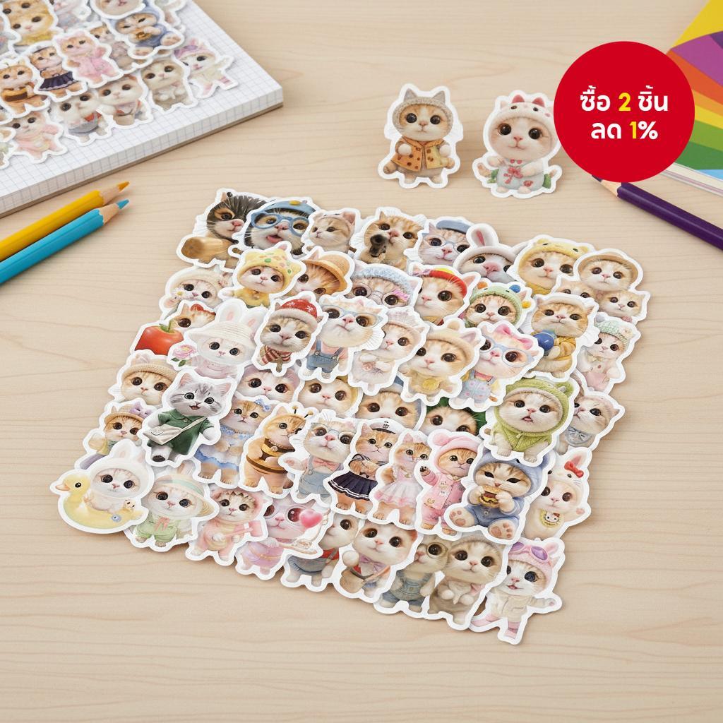 แพ็คสติ๊กเกอร์ 70 ชิ้น 'Nihao Kitten' สําหรับตกแต่งแล็ปท็อป ไดอารี่ สมุดภาพ