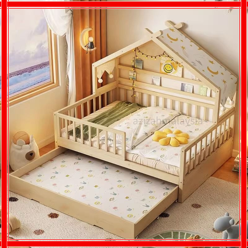 Girls princess bed solid wood children's bed small bed with bed rails baby single bed tree house bed