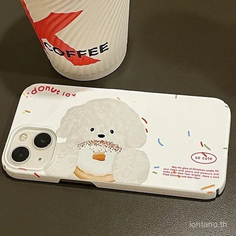 กล่องพลาสติกป้องกันลายนิ้วมือเคสโทรศัพท์ที่ไม่ซ้ํากัน Minimalist เค้กลูกสุนัขบางน้ําหนักเบา iPhone 1