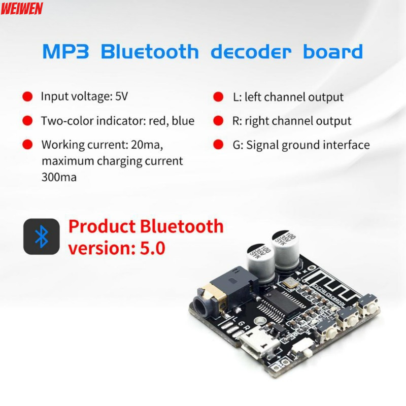 VHM-314 V.20 บอร์ดรับสัญญาณบลูทูธบลูทูธ 5.0 mp3 ถอดรหัสแบบไม่สูญเสียพร้อมแบตเตอรี่ลิเธียมชาร์จXFW-31