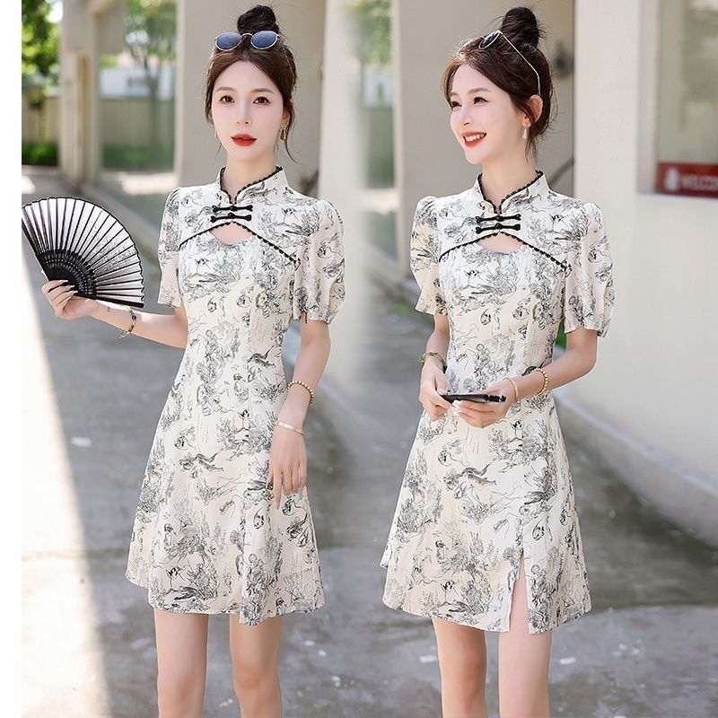 #水墨画新中式旗袍改良显瘦连衣裙国风2024气质裙子6025款水墨画新中式旗袍改良显瘦连衣裙国风2024气质裙子6025款@