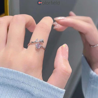 Colorfield แหวน สีชมพู ดอกกุหลาบ เพทาย หรูหราแสง ระดับไฮเอนด์ แหวนเปิดสำหรับผู้หญิง เครื่องประดับแฟชั่น-COD💖