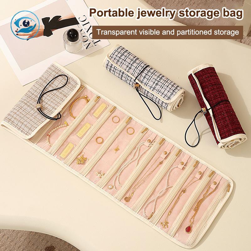 [Smw] 20 กริดพับแฟชั่นแบบพกพากระเป๋าเครื่องประดับขนาดใหญ่ผู้หญิงเดินทางเครื่องประดับม้วนสร้อยคอต่างห