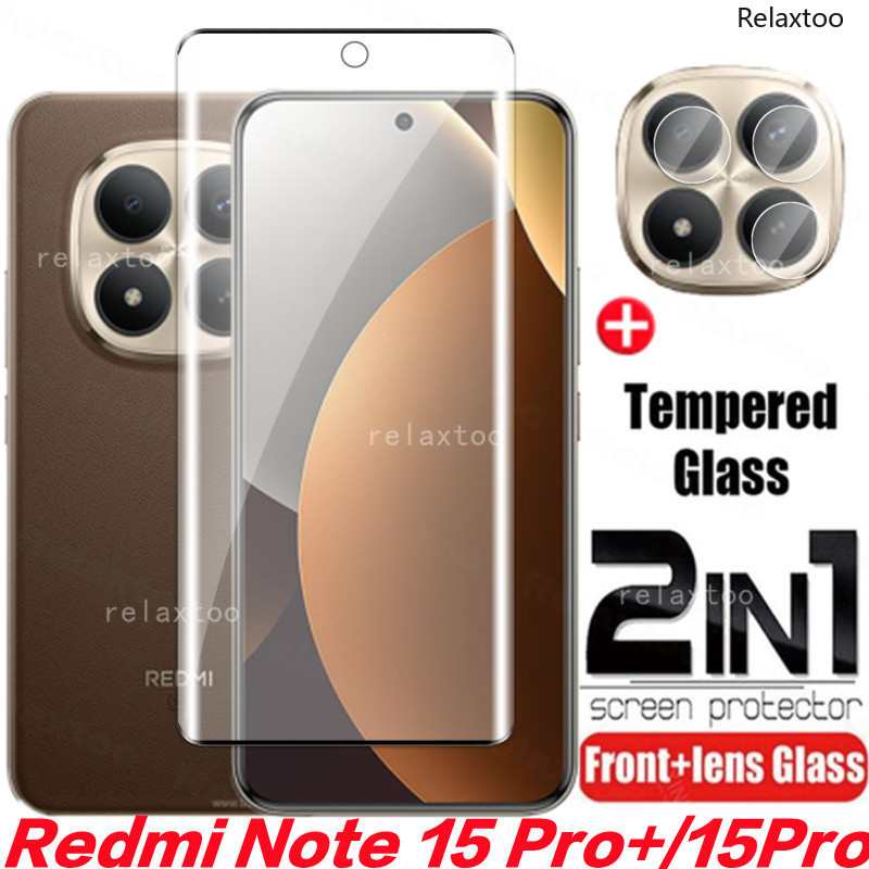 2in1 3Dโค้งกระจกนิรภัยสําหรับXiaomi Redmiหมายเหตุ15 Note15 Pro Plus + Pro + 15Pro + 5G 4Gเลนส์กล้องด้านหลังป้องกันหน้าจอกระจกป้องกันฟิล์ม