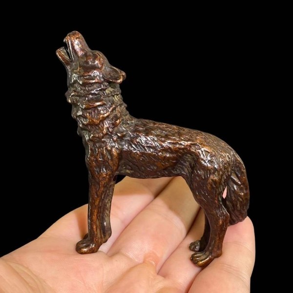 ทองแดงโบราณ Howling Sirius Roaret Tengu ตกแต่งหัตถกรรมห้องนั่งเล่นตกแต่งโต๊ะโต๊ะน้ําชาชาสัตว์เลี้ยงต