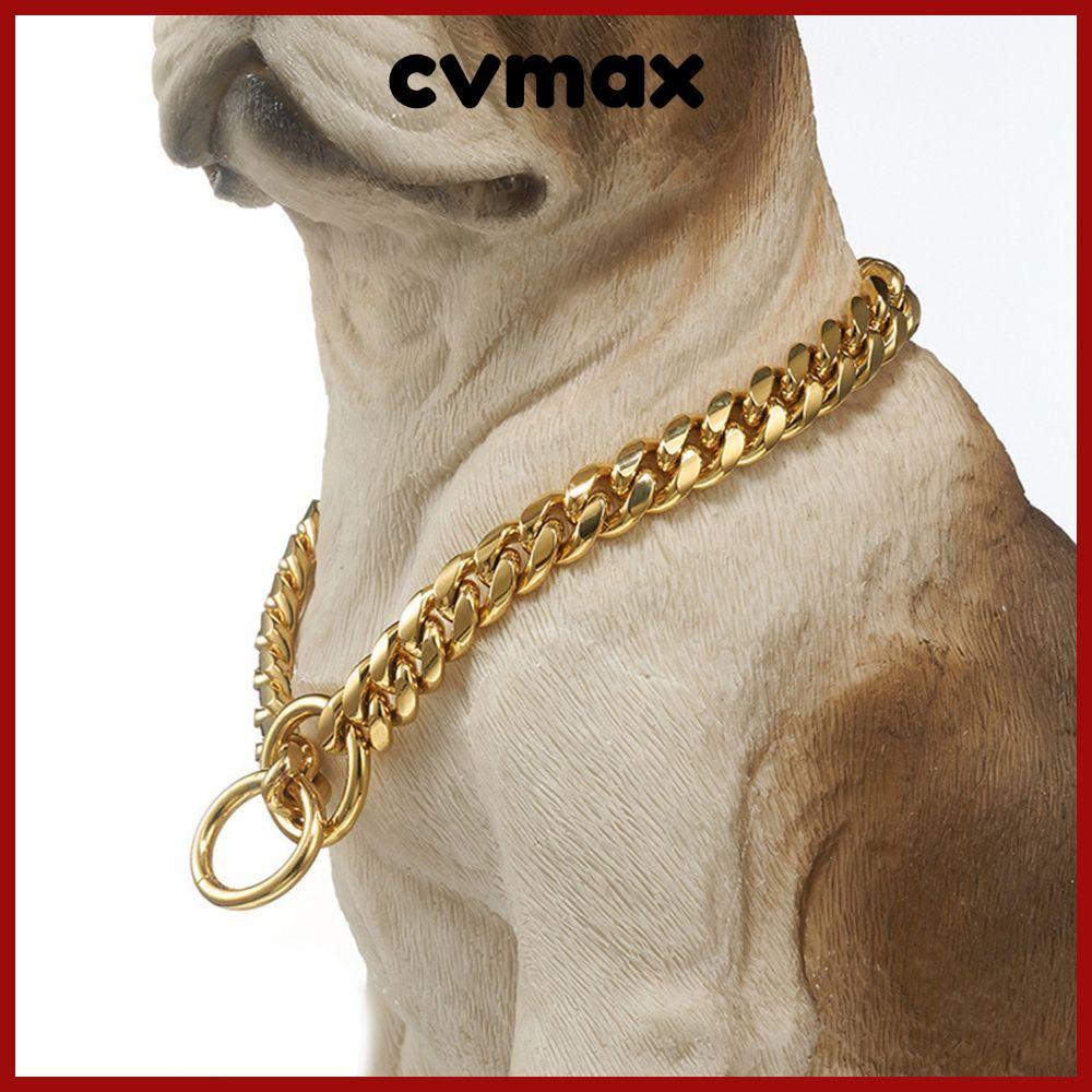 Cvmax ปลอกคอโซ่ สเตนเลส สีทอง ทนทาน สําหรับสุนัข