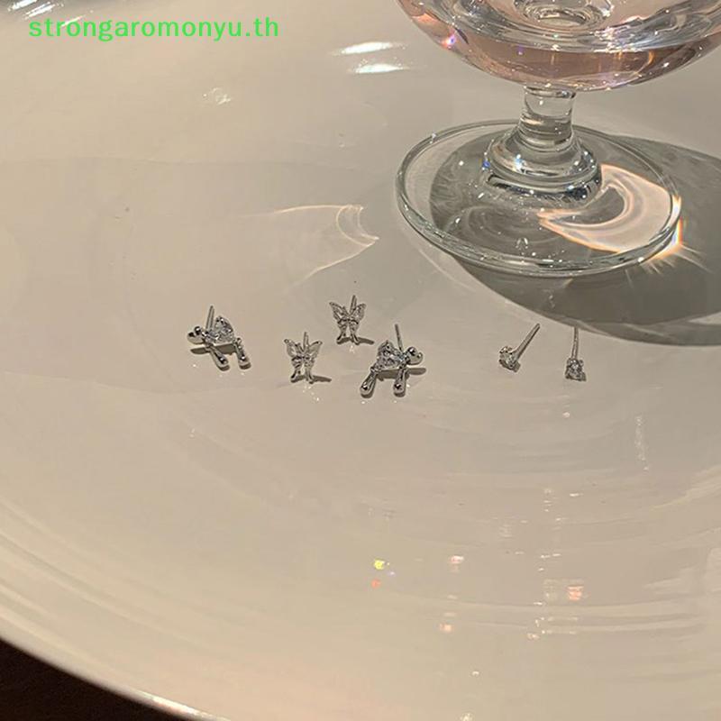 Strongaromonyu 6 ชิ้น/เซ็ตเกาหลีแฟชั่น Vintage Silver สี Hoop ต่างหูผู้หญิง Egirl อินเทรนด์ Grunge A