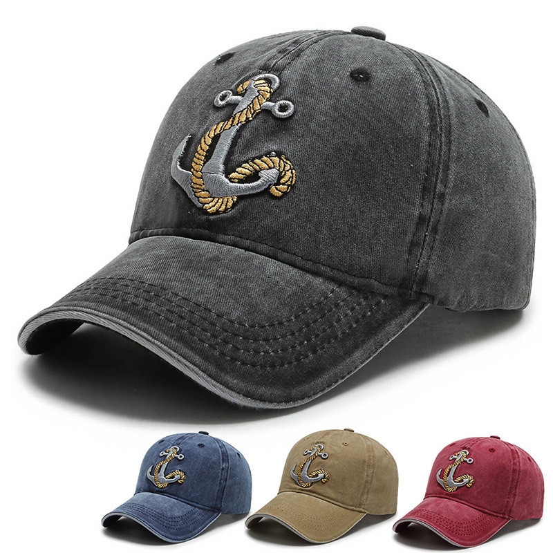 Men's Ship Anchor Wash Embroidered Baseball Caps