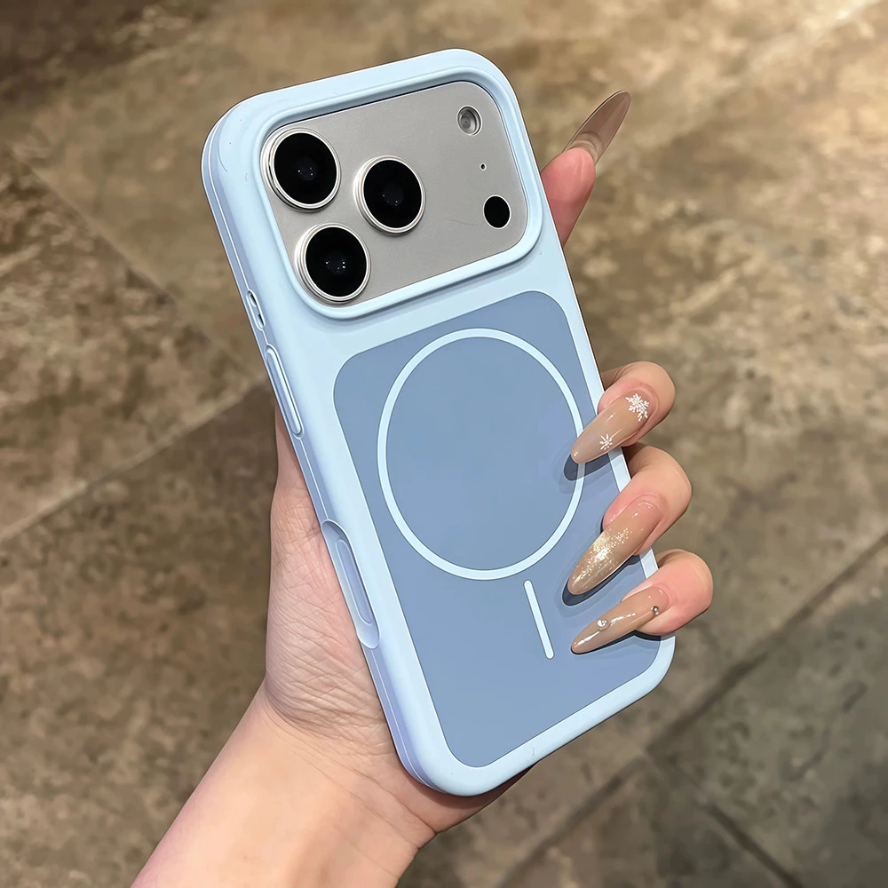แม่เหล็กสีฟ้าซิลิโคนเหลวเคสโทรศัพท์สําหรับ ไอโฟน 17 มือโปร สูงสุด 16 15 14 13 กันกระแทกป้องกันปลอก