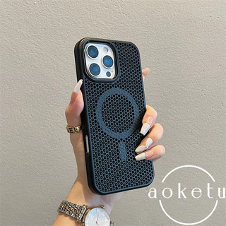 กรอบโลหะตาข่ายกระจายความร้อนเคสโทรศัพท์แม่เหล็กเหมาะสําหรับ ไอโฟน 11 12 13 14 15 16 มือโปร สูงสุด รวมทุกอย่างป้องกันการตกปกแข็งระบายอาก