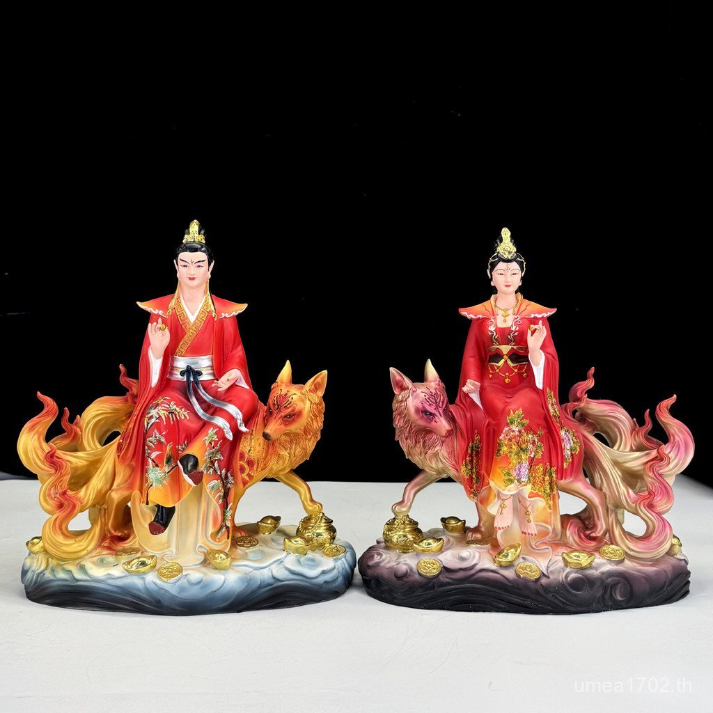 นิ้วเครื่องประดับ Nine Tails 1619 Lady ชายเรซิ่น Qingqiu เก้าชายหญิงรูปปั้น Nine-Tailed Fox ในครัวเร