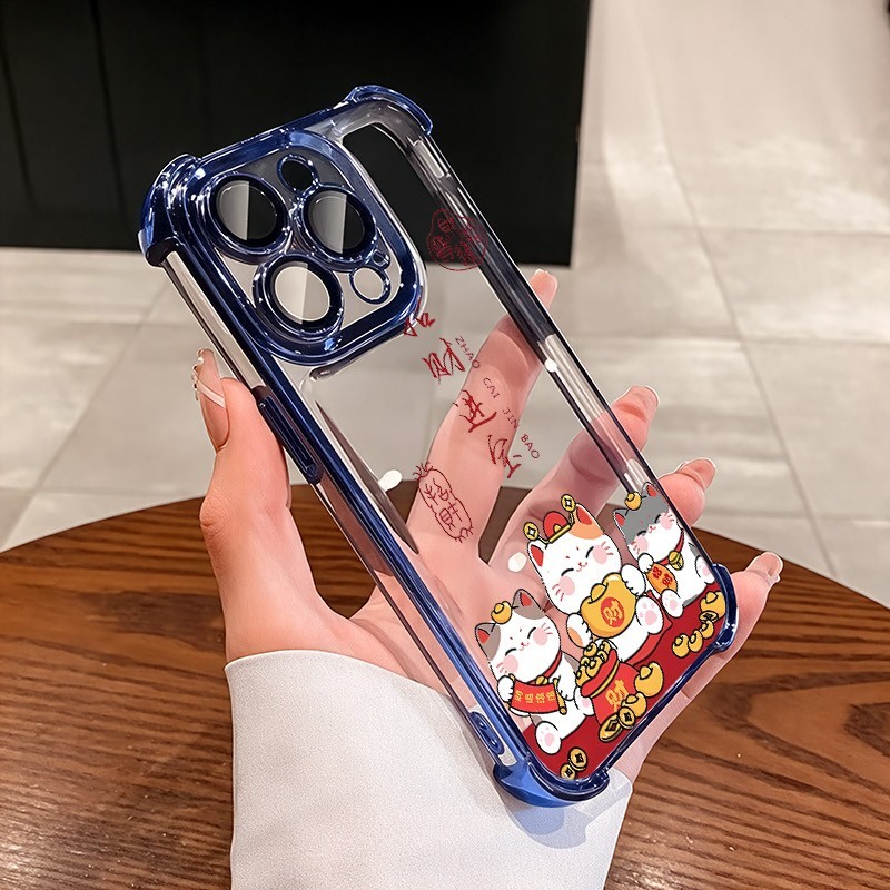 ชัดเจน เคส สำหรับ Samsung S25 S26 S24 S23 S22 S21 Ultra Plus FE 5G หรูหราพรีเมี่ยมน่ารัก Rich Lucky Cat โปร่งใสชุบกันกระแทกเคสโทรศัพท์นุ่ม