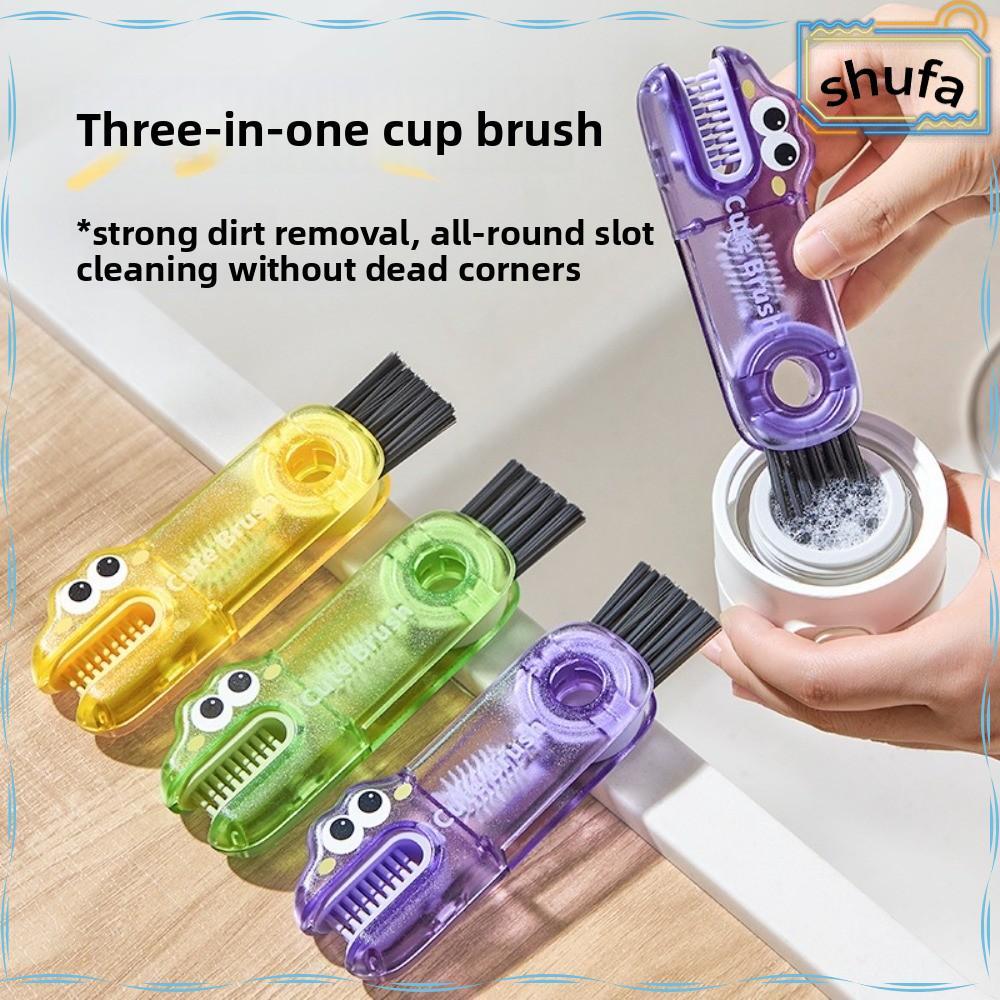 SHUFA แปรงทําความสะอาดฝาถ้วย 3 In 1, แปรงทําความสะอาดรอยแยกทําความสะอาดจระเข้, แปรงฟางขวดมัลติฟังก์ช