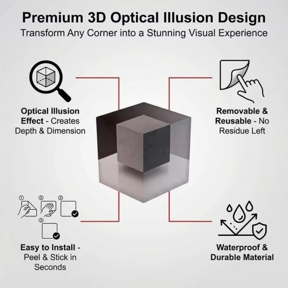 HOMESOGOOD Art Illusion Wall Decal, Illusion Impossible Wall Art ที่ปรับรูปร่างความเป็นจริง,ของขวัญ DIY ไม่สม่ําเสมอภาพลวงตามุม Wall Decal - รูปที่ 4