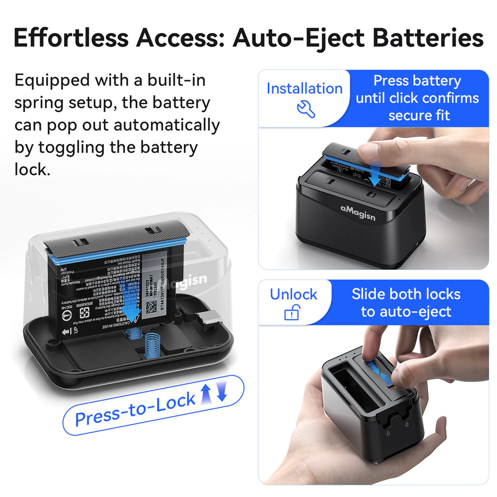 AMagisn Fast Charging Dock สําหรับ Insta360 X4 Air Battery, X4 Air Battery Storage อุปกรณ์เสริมกล้อง thumbnail 5